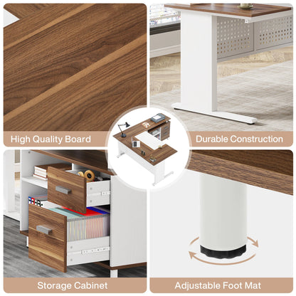 Tribesigns 63 Inch Executive Desk with File Cabinet, Large Office Desk L Shaped Computer Desk with Drawers and Storage Shelves