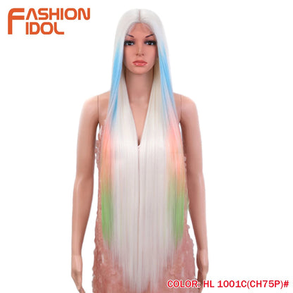 38 inch Straight Long Hair Synthetic Lace Front Wigs For Women High Temperature Hair Ombre 613 Red Cosplay Wigs Synthetic Hair