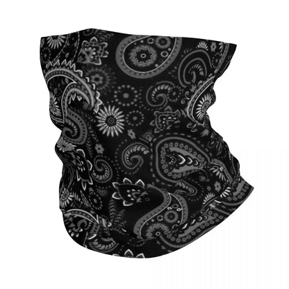 Custom Black Bandana Pattern Bandana Neck Gaiter for Hiking Cycling Women Men Wrap Scarf Paisley Style Headband Warmer
