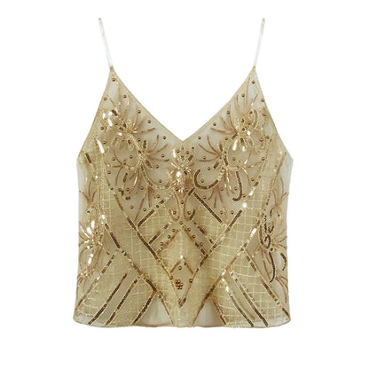 Sexy Sequins Beaded Camisoles Women Glitter Sleeveless Backless Pleated Sling Crop Tops 2026 Spring Summer Club Party Tank Lady