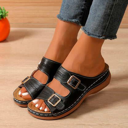 2025 Summer Fashion Women Wedge Slippers Premium Orthopedic Open Toe Shoes for Women Anti-slip Platform Retro Slippers Female