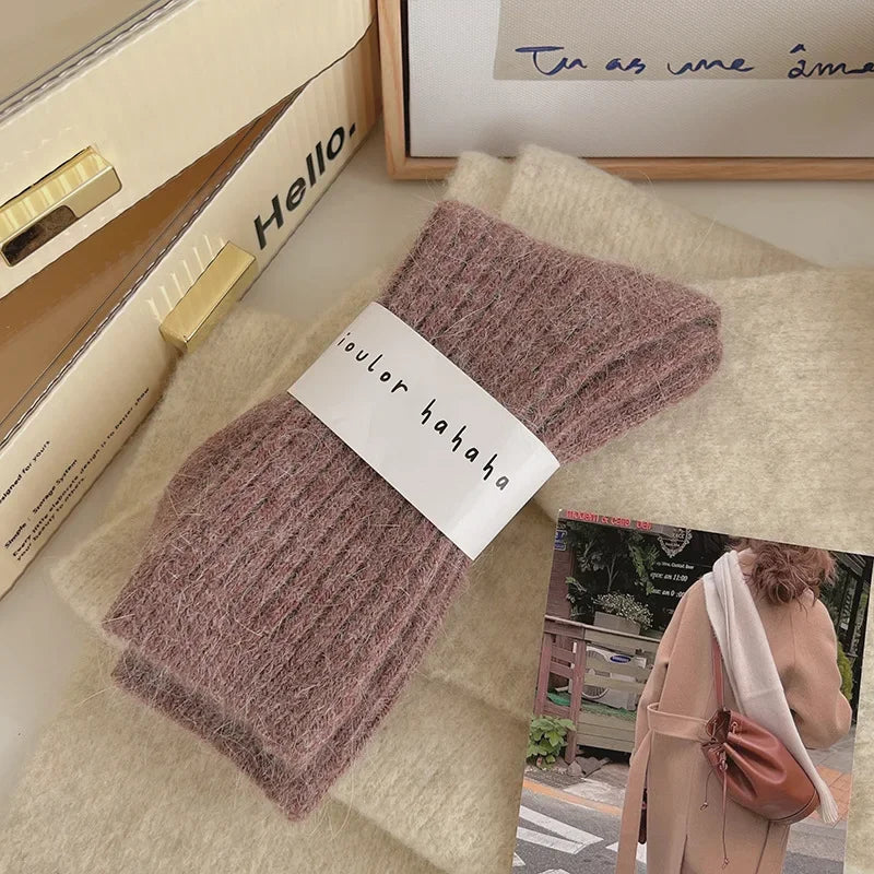 Cashmere winter warm velvet socks fashionable Harajuku thick mid tube socks soft sleep home socks striped women's long socks