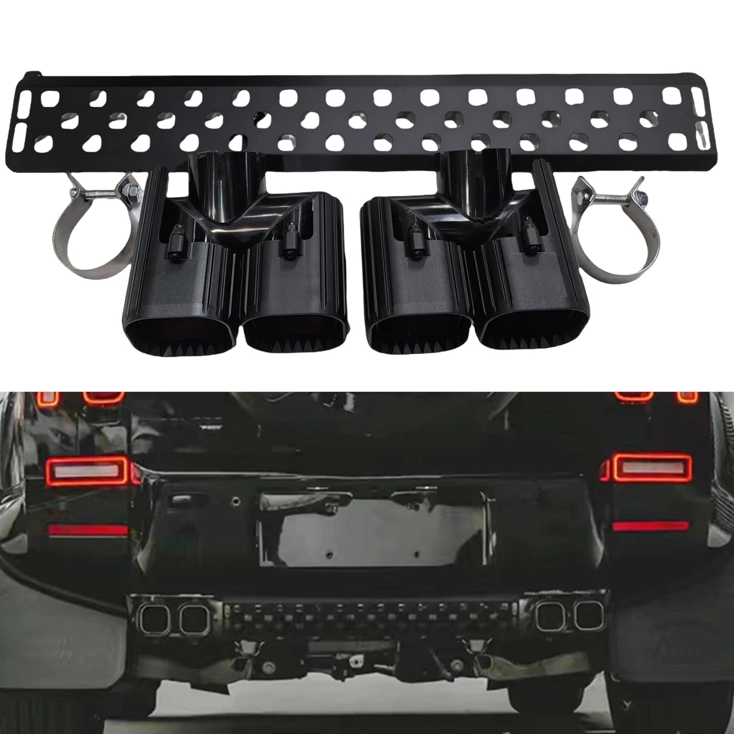 For Land Rover Defender 90 110 130 3.0L 2020-2025 Rear Bumper Lower Guard Plate Grille Mesh Cover Panel+Muffler Tip Exhaust Pipe
