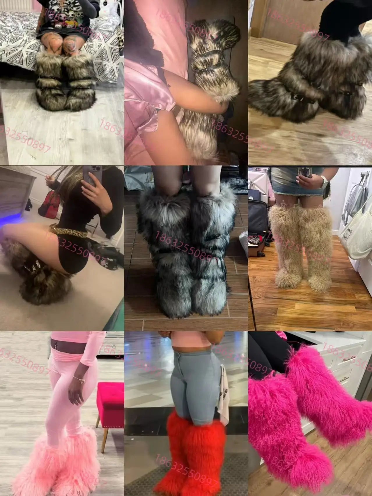 Faux Fur Knee-High Boot Round Toe Height Increasing Wild Winter Warmer Belt Buckle Slip-On Fashion Luxury Sexy Women Shoe Newest