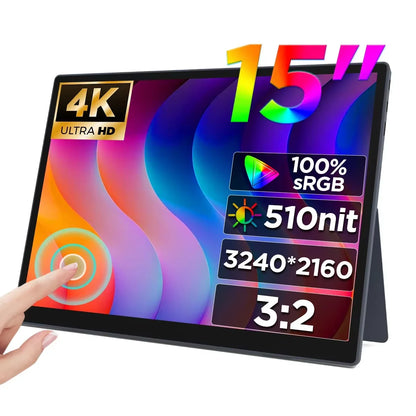 HAILESI Mobile Monitor 15inches 4K 3240x2160 Touch Panel 3:2 Screen Ratio High Brightness 450 nits IPS Gamut HDR Ultra-thin