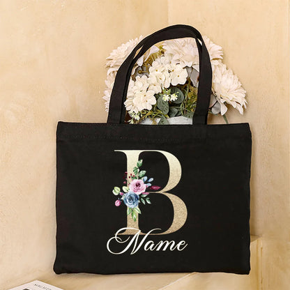 Personalized Initial with Name Tote Bag Women Canvas Shoulder Bags Monogram Shopping Bag Handbags Birthday Wedding Gifts for Her