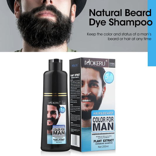 200ml Natural Permanent Beard Dye Shampoo Long Lasting Beard Coloring For Men Removal White Grey Hair Color Cover Beard Care