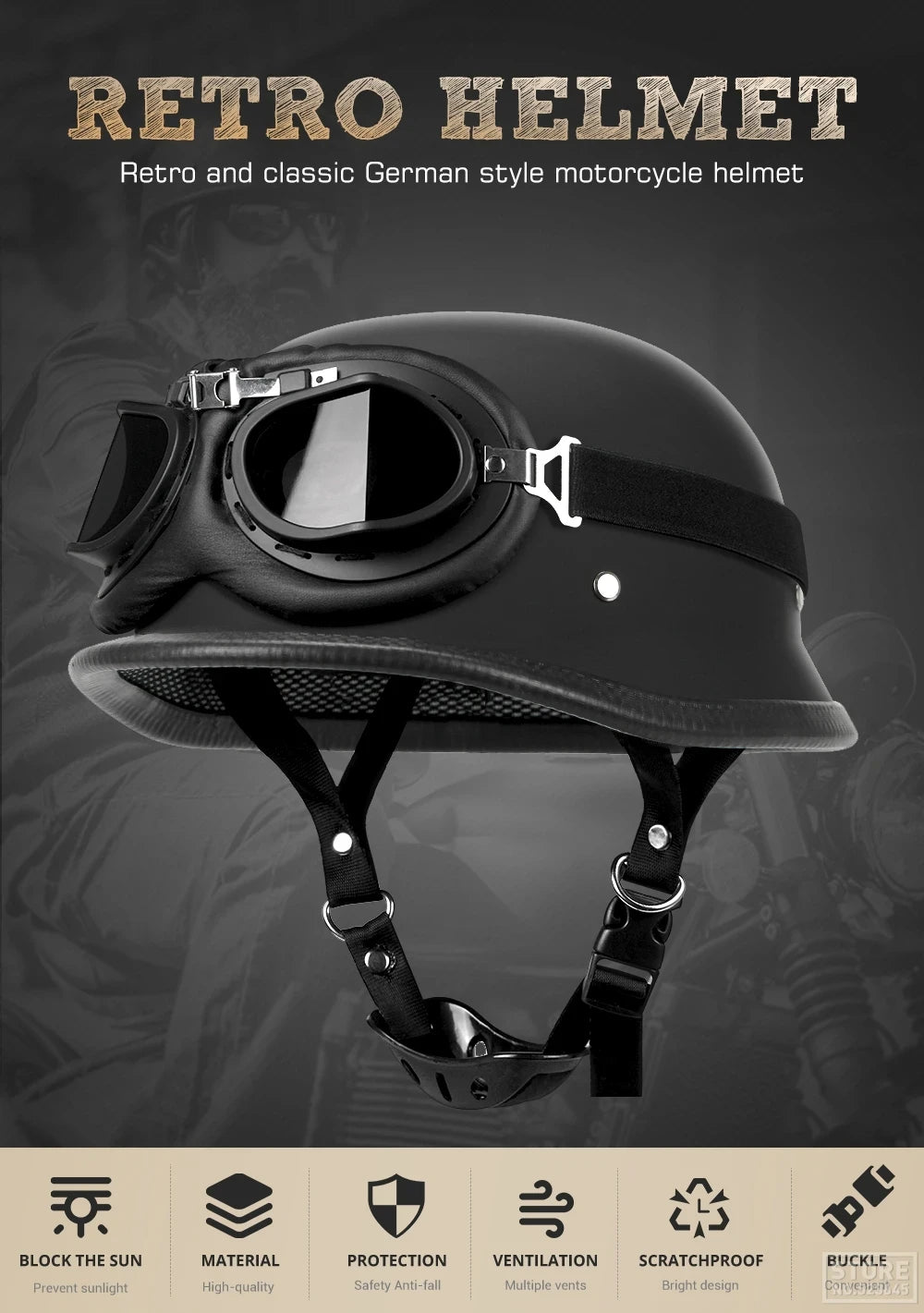 Motorcycle Helmet Fashion Capacete De Moto Retro Casco Moto German Vintage Moto Helmet DOT Certification Half Helmet Men Women