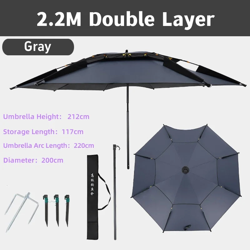 For 1-2 Person Fishing Umbrella Double Vinyl Coating Sunshade Windproof Waterproof Outdoor Stand Umbrella With Ground Insert