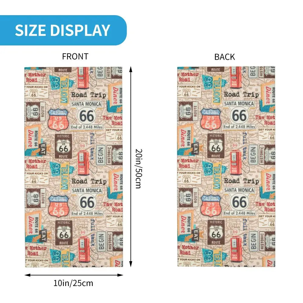 Custom Travel Motorcycle Ride Route 66 Bandana Winter Neck Warmer Windproof Wrap Face Scarf for Hiking Highways Gaiter Headband
