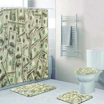 US Dollar Bill Banknotes Bathroom Shower Curtain Set for  Money Currency Notes Bath Mat Rug  Toilet Carpet Home Decor