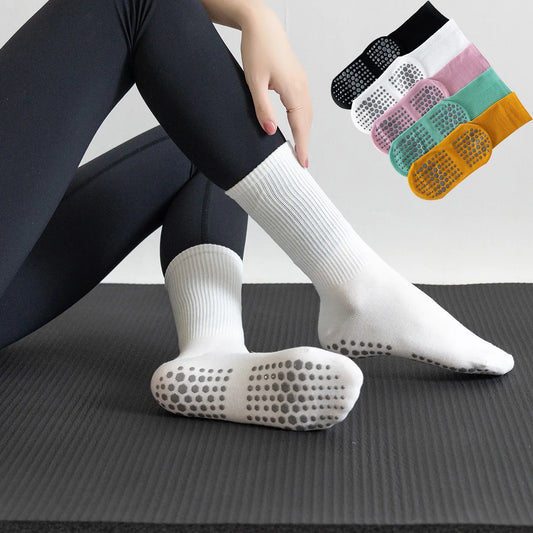 5 pairs Women Anti-skid Yoga Socks Grips Cotton Mid-tube Bottom Breathable Fitness Dance Barre Workout Pilates Socks 8 Colors