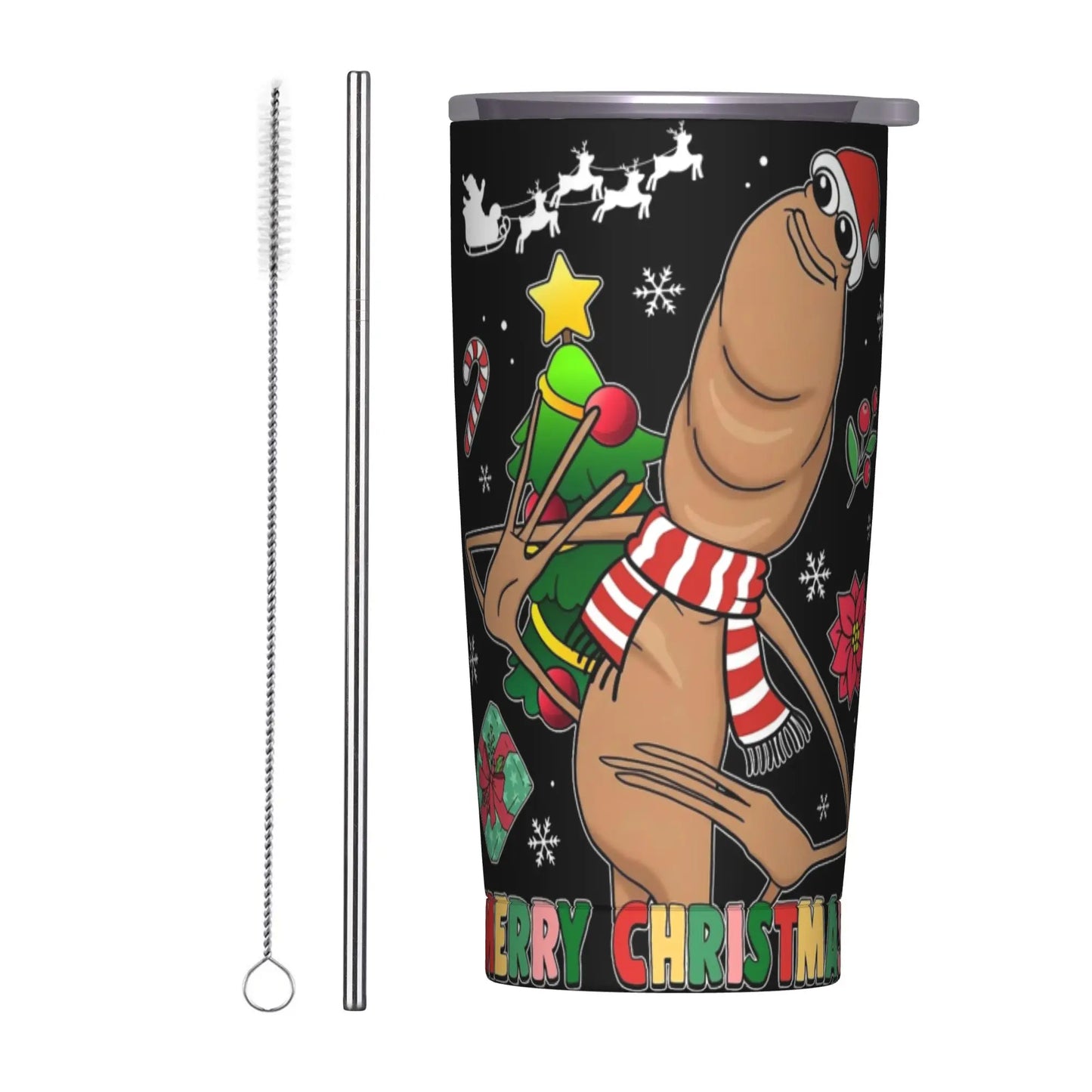 Marcus The Worm Christmas Meme  Tumbler With Straw  Stainless Steel Travel Mugs Double Wall Vacuum Insulated