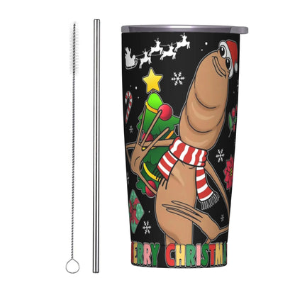 Marcus The Worm Christmas Meme  Tumbler With Straw  Stainless Steel Travel Mugs Double Wall Vacuum Insulated