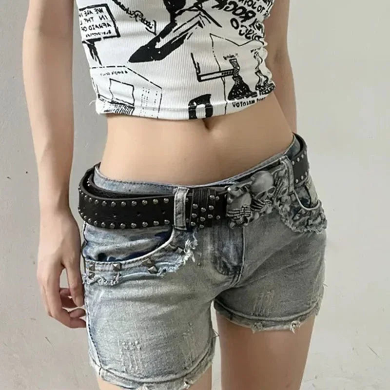 Women's Punk Skull Belt Harajuku Gothic Y2K Rivets Skeleton Hand Decoration Belt Men Girls Leather Belt Halloween Accessories