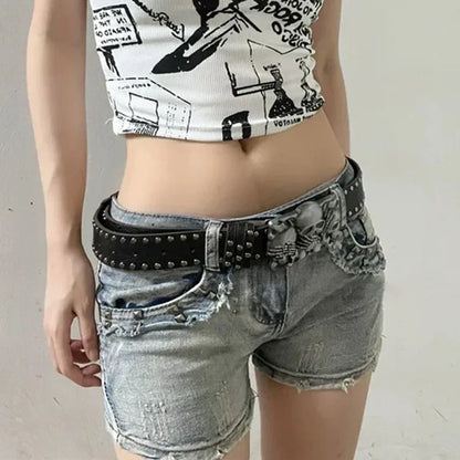 Women's Punk Skull Belt Harajuku Gothic Y2K Rivets Skeleton Hand Decoration Belt Men Girls Leather Belt Halloween Accessories