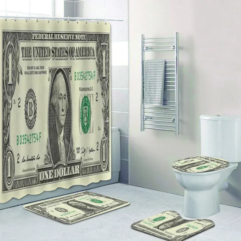 US Dollar Bill Banknotes Bathroom Shower Curtain Set for  Money Currency Notes Bath Mat Rug  Toilet Carpet Home Decor