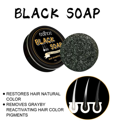 Eelhoe Black Hair Shampoo Soap Repair Gray White Keep Nourish Roots Non irritating Anti Dandruff Deep Clean Hair Darkening Soap