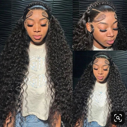 Water Wave Glueless Wigs Wear And Go 3 IN 1 Half Wigs Human Hair 200% Density Machine Made Clip-in Wigs With Drawstring Seamless
