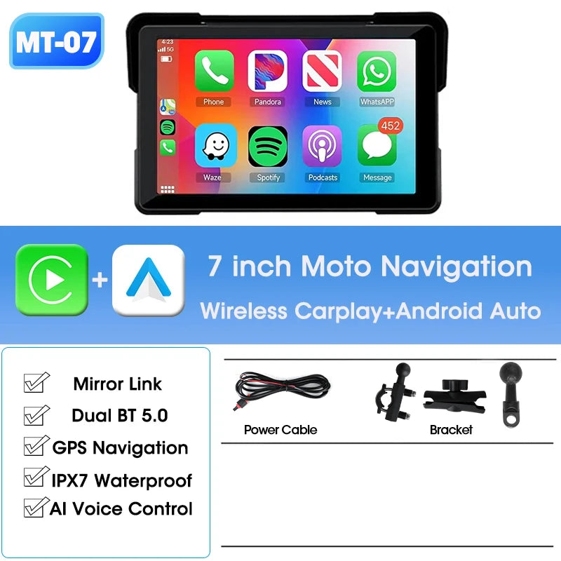 Jansite 5/7 inch Portable Carplay Motorcycle DVR GPS Navigation IPX7 Waterproof LCD Display For Wireless CarPlay Android Auto