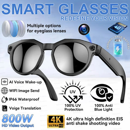 2026 New Women Sunglasses AI Shooting Glasses 4K HD 800W Pixels Camera Bluetooth Call Voice Assistant Translation Smart Glasses