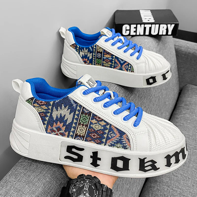 Men's White Sneakers 2025 New Arrival Fashionable Casual Shoes Durable Anti-slip Thick-soled Elevator Comfortable Breathable Eas