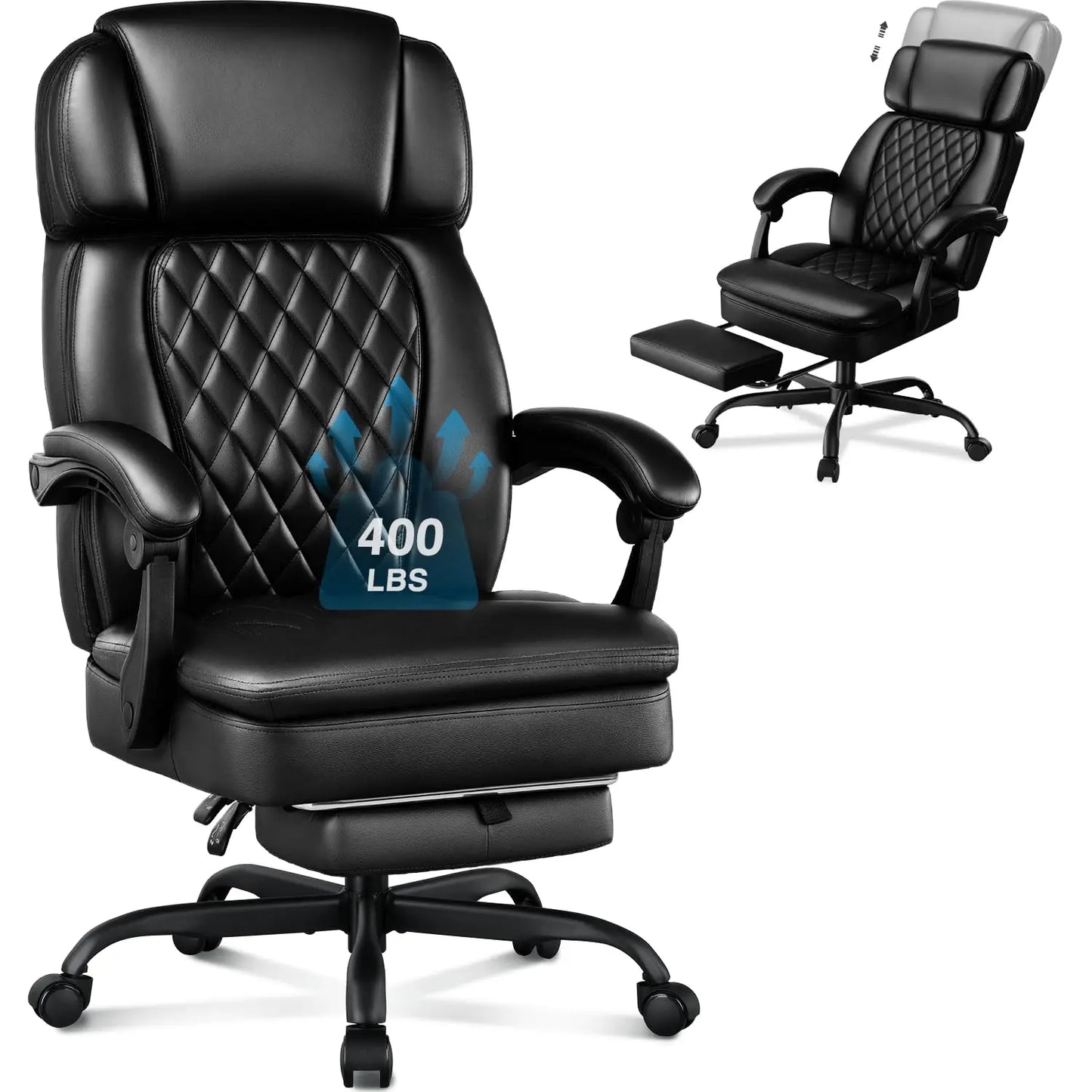 400lbs Executive Office Chair with Foot Rest for Heavy People, Ergonomic Big and Tall Desk Chair with Adjustable, Customized