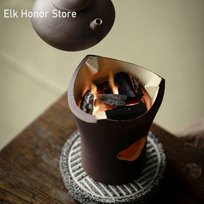 Handmade Pottery Carbon Charcoal Furnace Vermilion Style Olive Wood Boil Water Stove for Tea Kettle Household Kung Fu Teaware