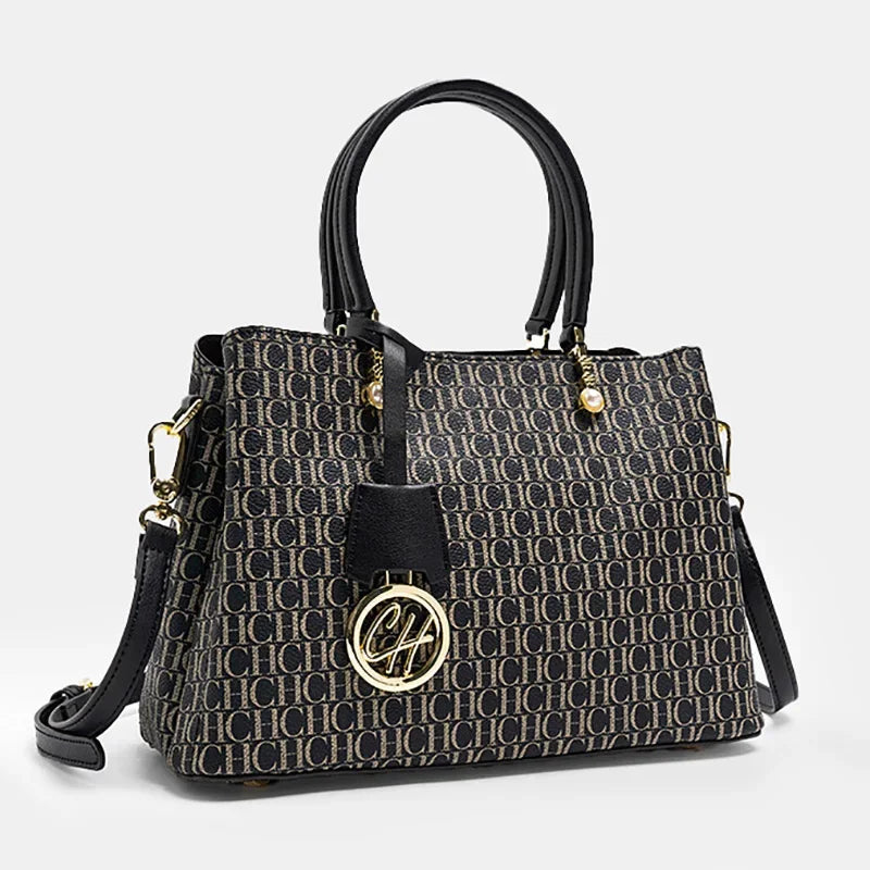 CH Letter Printed Handbag Light Luxury Brand Letter Pendant Design Fashionable and High-quality PU Leather Tote Bag