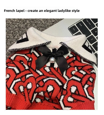 New Pet  Knitted Clothes Dog Cat New Sweater Trendy Cool Knitted Collar Red Clothes German Schnauzer Bibi Bear Fighting