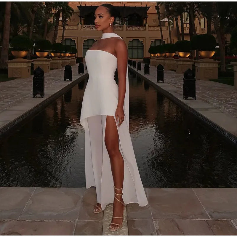 White Sexy Lace Flare Sleeve Dress Off Shoulder Slim Maxi Dresses Women 2024 Female Hollow Out Mermaid Floor Length Elegant Robe