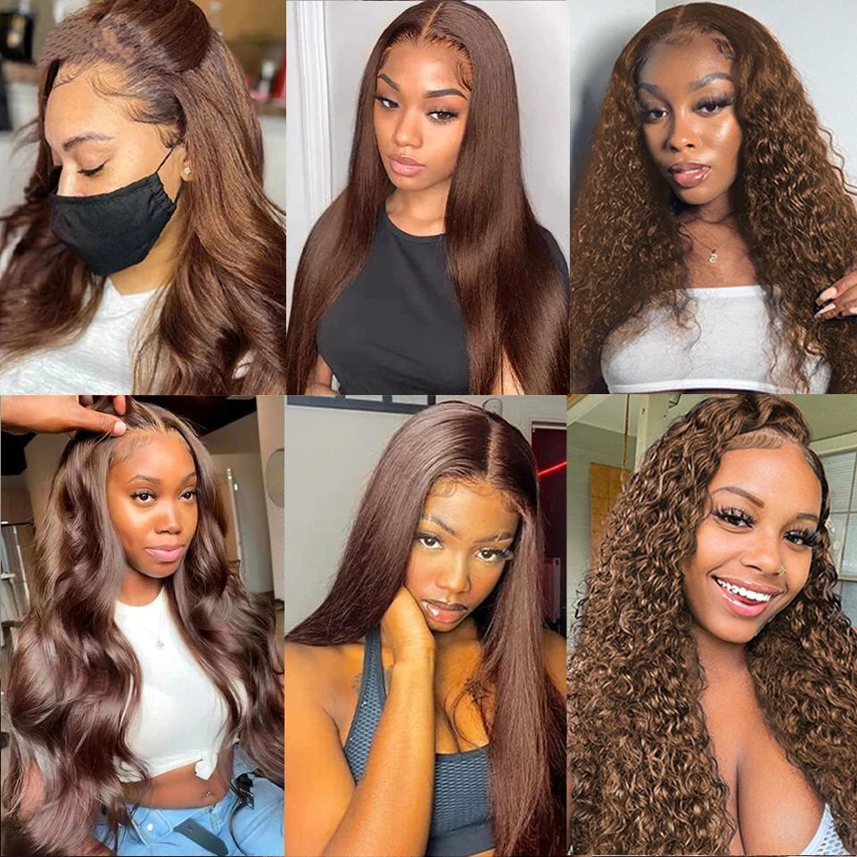 36 40 Inch Chocolate Brown 13x6 Human Hair Wigs Hd Lace Frontal Wig Colored Transparent Body Wave Brown Wig For Women 4x4 5x5