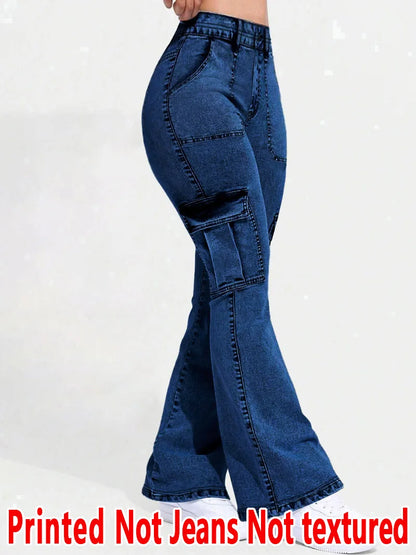 8175 [Printed Pants - Not Faux Denim Fabric][Imitation Faux Denim Flare Pants] Printed Flare Trousers Without Texture