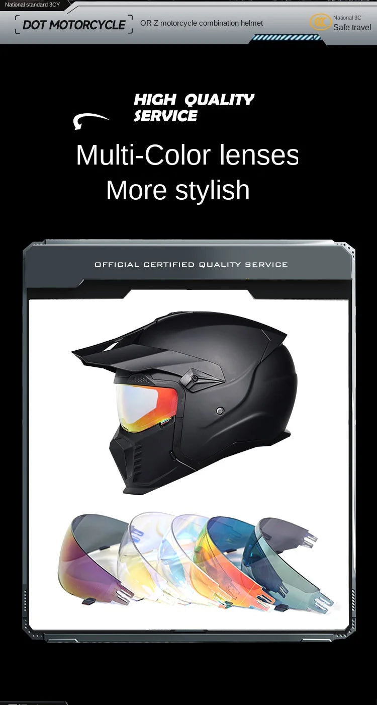 ORZ Street Fighter Combination Helmet Motorcycle Helmet Men's and Women's Retro Full Helmet Four Seasons Detachable DOT