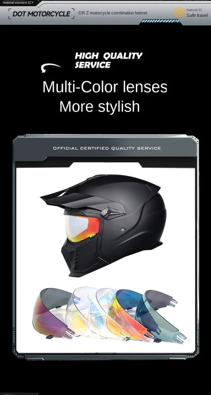 ORZ Street Fighter Combination Helmet Motorcycle Helmet Men's and Women's Retro Full Helmet Four Seasons Detachable DOT