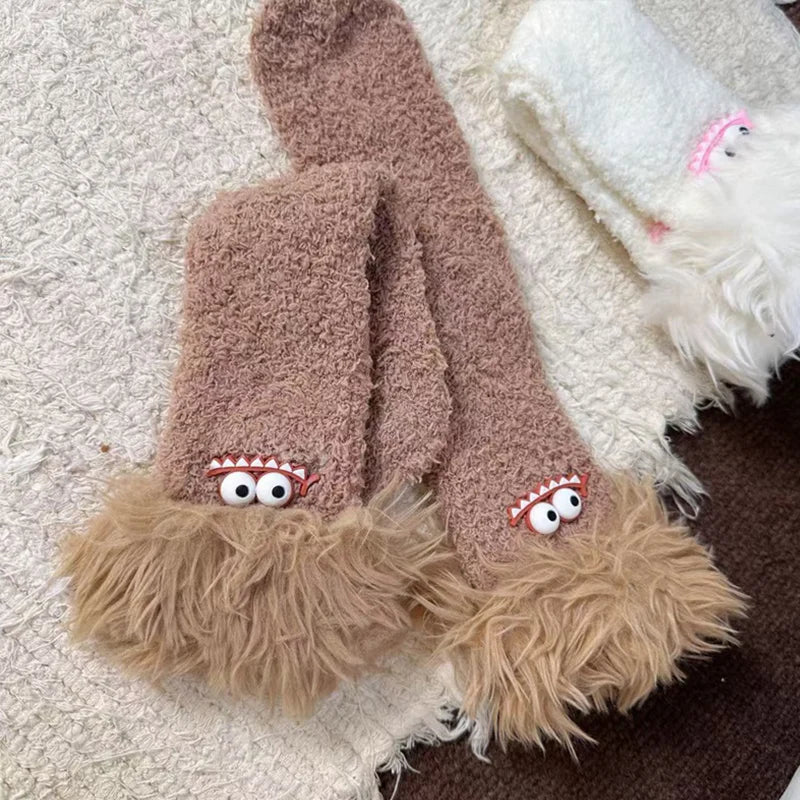 Funny Big Mouth Monster Plush Socks Cute And Fun Plush Socks Thick Coral Velvet Cartoon Sleeping Socks Winter Women Socks Gifts