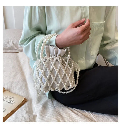 Women Pearl Bag Small Mini Tote Bucket Bag Woven Crossbody Hand Bags for Women Coin Purse Wallet Handbag Ladies Shoulder Bags