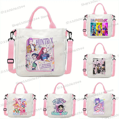 Y2K Anime Cartoon Print Women Canvas Strap Shoulder Bag Fashion Cartoon Anime Crossbody Bags Student Teenage Handbags