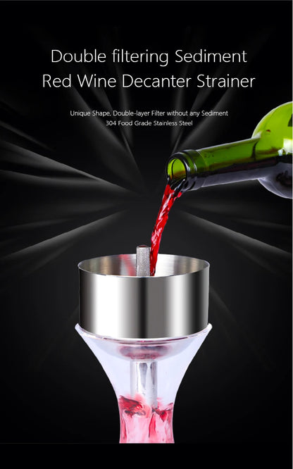Stainless Steel Wine Shower Funnel with Sediment Strainer, Wine Aerator