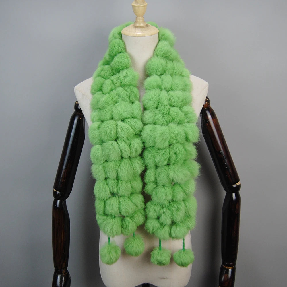 Women Winter Warm Real Rabbit Fur Scarf Hot Sale Natural Rabbit Fur Muffler 2025 Lady 100% Genuine Fur Scarves Wholesale Retail