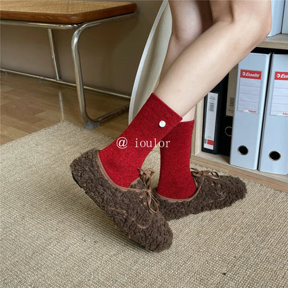 SP&CITY Colored Dotted Sheep Woolen Socks Women's Winter Warm Keeping Middle Tube Socks Casual Thick Korean Fashion Stockings