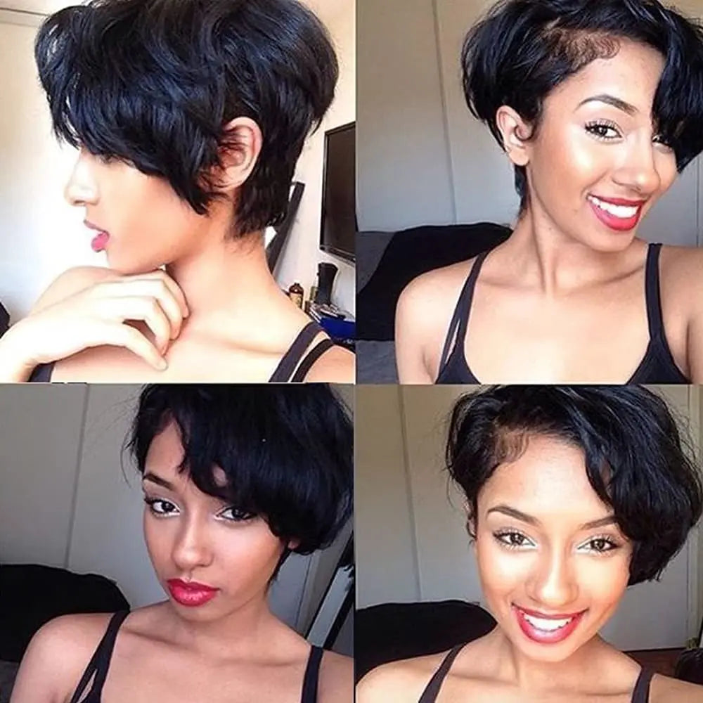 hort Lace Front Wigs for Black Women Human Hair Pixie Cut Wig Pre Plucked T Part Lace