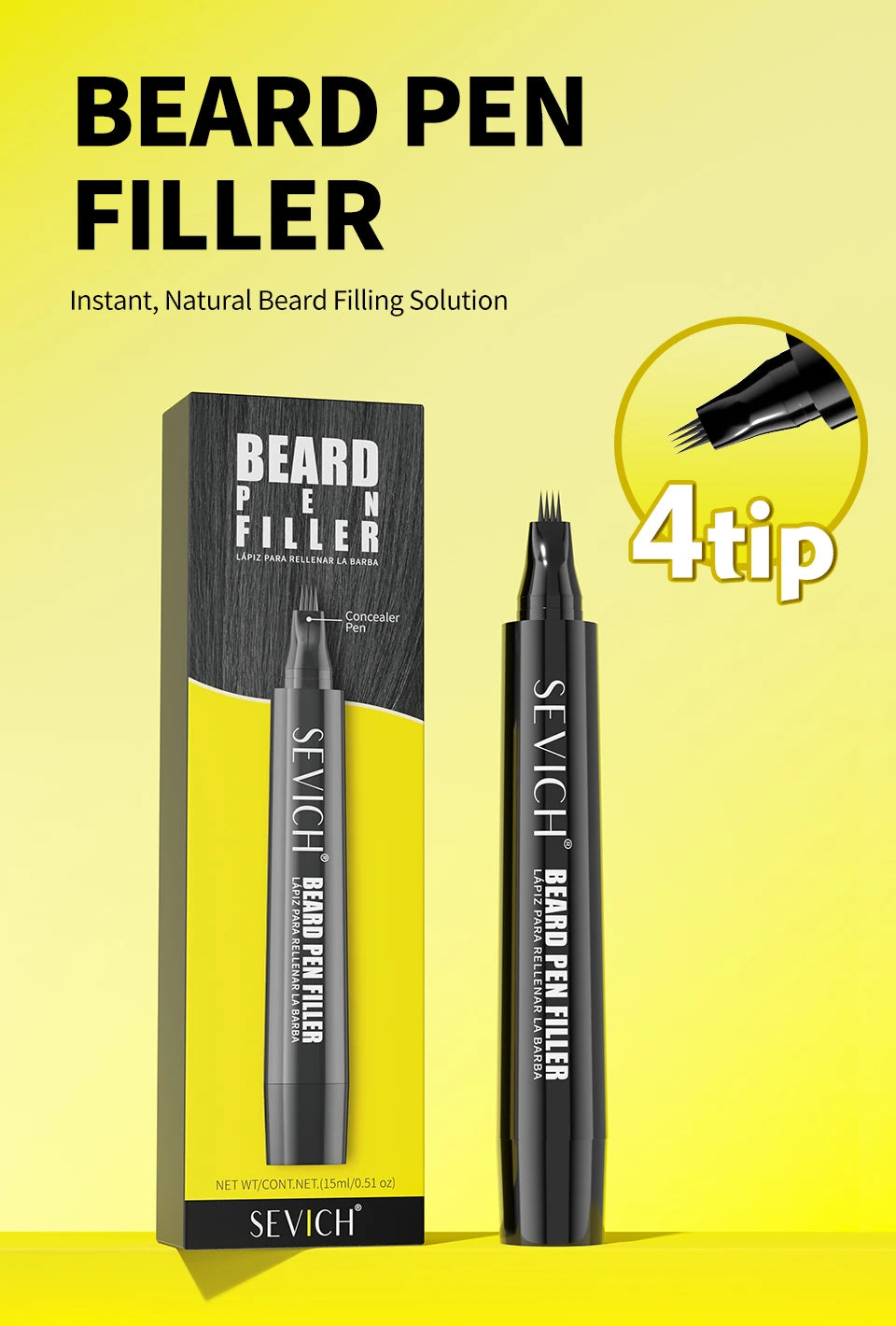 SEVICH Beard Filler Pen Waterproof Beard Coloring Pen Beard Coloring Filling Enhancer Black Fiber Hair Beard Stuffing Pen Tool