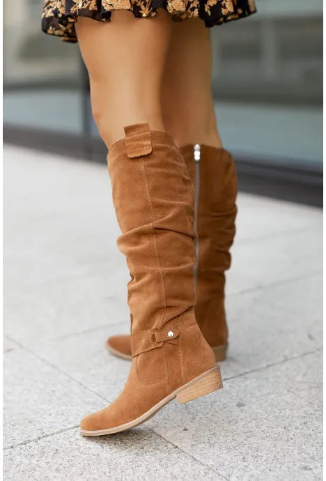 long women's boots Low Heel Side Zip Size 43 Suede Thigh High Women's Boots Retro Woman Booties Autumn Winter Knee High Boots