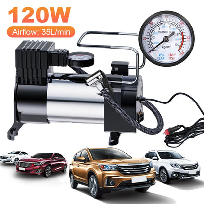 12V Car Tire Pump with Pressure Gauge Heavy Duty Tire Inflator Heavy Duty Deluxe Portable Metal Air Compressor Car Tyre Inflator