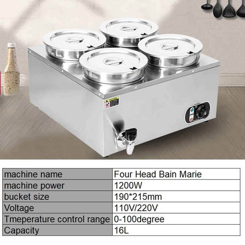 Commercial Soup Warmer Restaurant Kitchen Equipment Insulated Soup Kettle Buffet Food Warmer With 4Pots 7L For Catering 110/220V