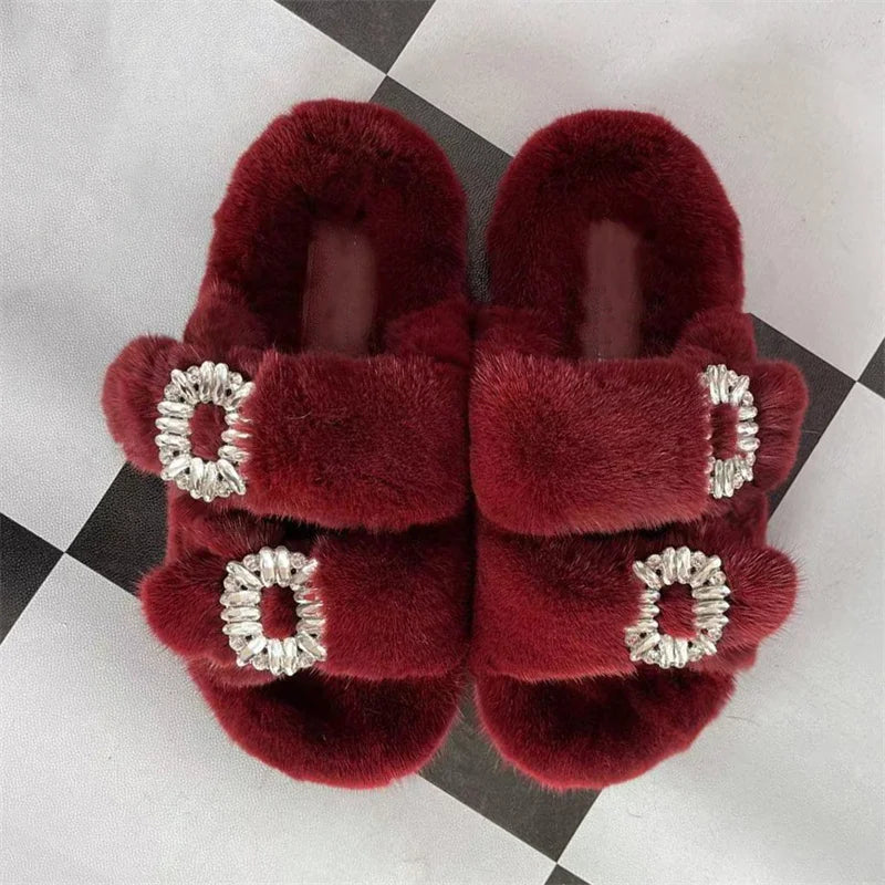 Summer Women Mink Fur Slippers Woman Luxury 2026 Women's Sandals Outdoor Fashion Casual Shoes Fur Mule Shoes Opentoed Slides
