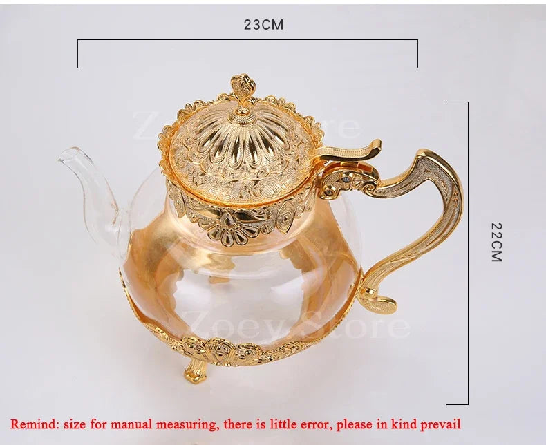 Palace Golden Glass Teapot Kitchen Metal Cold Kettle Coffee Pot European Style Home Decoration Glassware Birthday Wedding Gifts