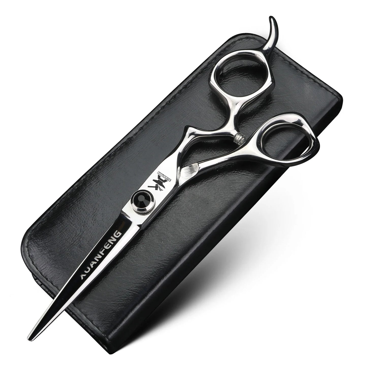 XUANFENG 6 inch Silver Curved Handle Hair Scissors Steel Barber Cutting Scissors and Thinning Scissors