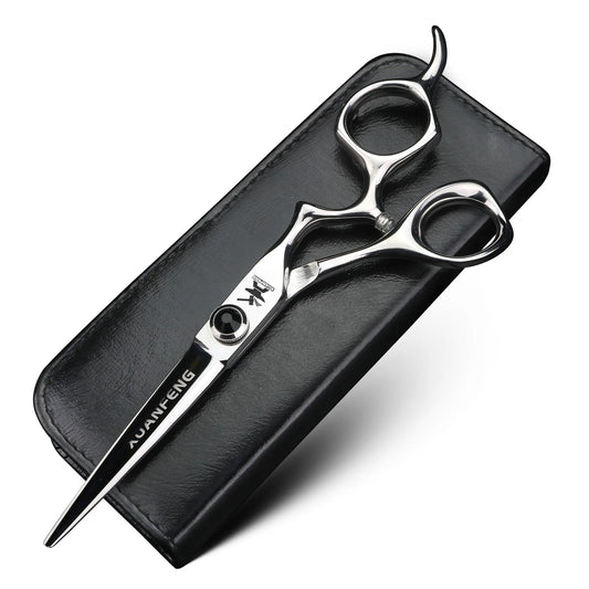 XUANFENG 6 inch Silver Curved Handle Hair Scissors Steel Barber Cutting Scissors and Thinning Scissors